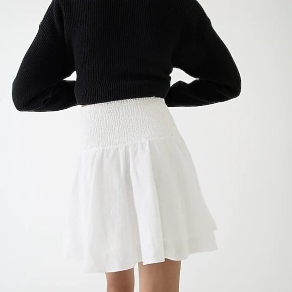 NWT J.Crew Smocked-Waist White Linen Mini Skirt XL - Picture 2 of 11